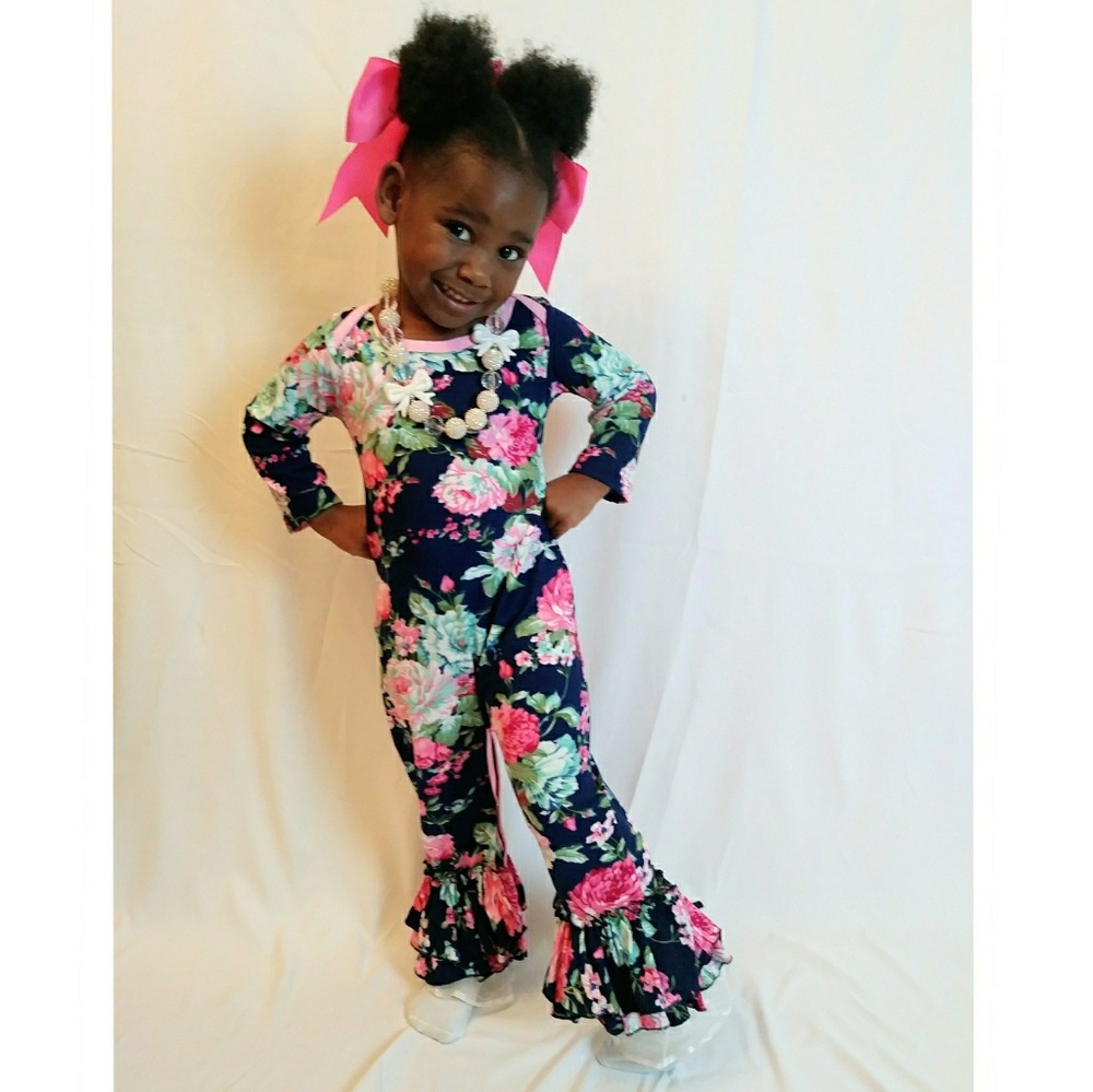 Pearl Avenue's Girl's Floral Ruffle Jumpsuit
